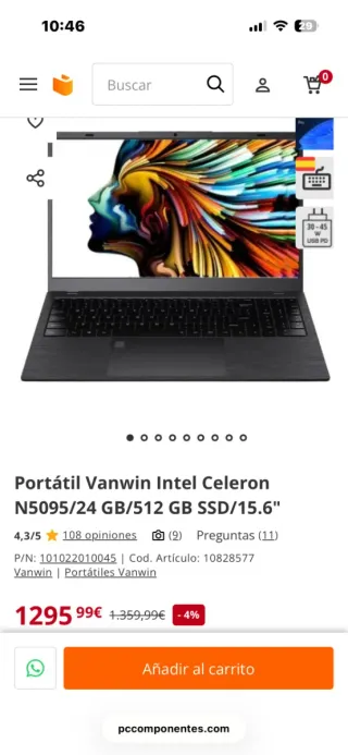 Portátil Vanwin Intel Celeron N5095 24GB 512GB