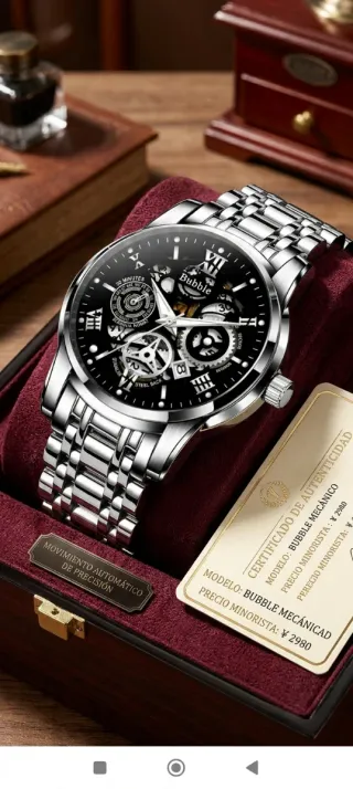 Reloj Bubble Mecánico Automático Negro Plata