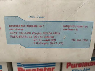 Lote 5 Filtros Aire Purolator PEA 504 Renault