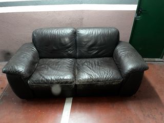 Divano vintage in pelle marrone a 2 posti