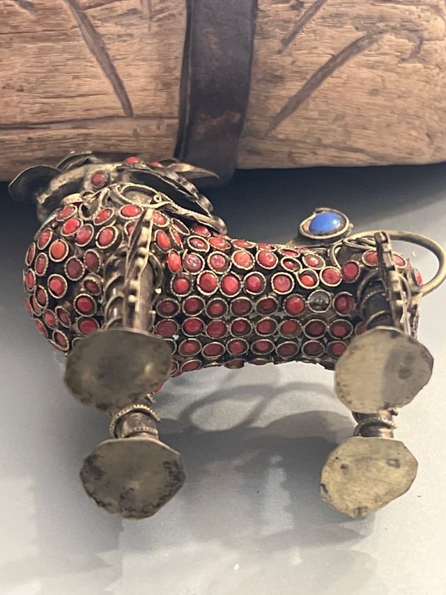 Figura león Foo latón y turquesa