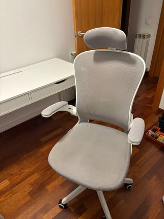 Silla de oficina ergonómica gris y blanca