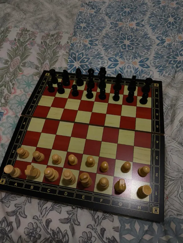 Ajedrez de madera tablero rojo. Damas y backgamon