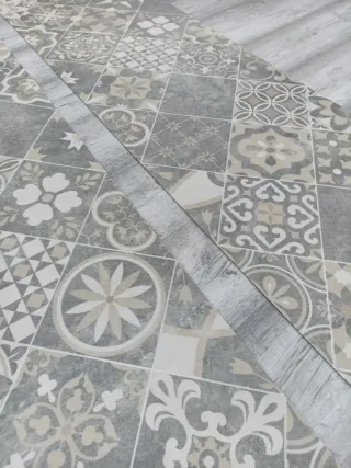 Alfombra Vinilo Cocina Beige/Gris 50x530cm