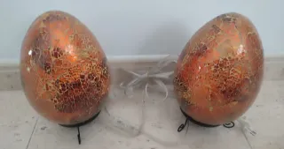 2 Lámparas Huevo Cristal Craquelado Naranja
