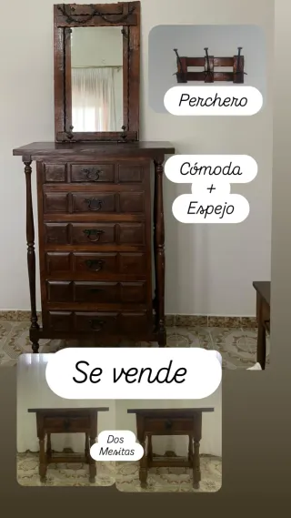 Conjunto Muebles:Cómoda, Espejo, Perchero y mesits