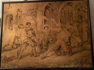 Tapiz antiguo escena de capa y espada