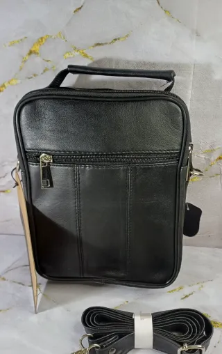 Bolso Cuero Negro Hombre Cremallera