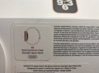 Apple Watch SE 40mm GPS + Celular. Caja y cable