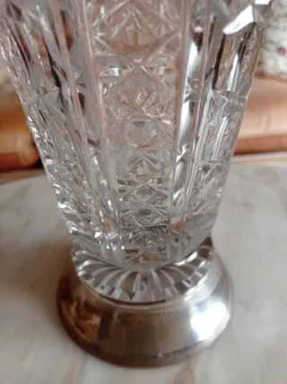 Jarrón Cristal Bohemia Pie Plata Tallado