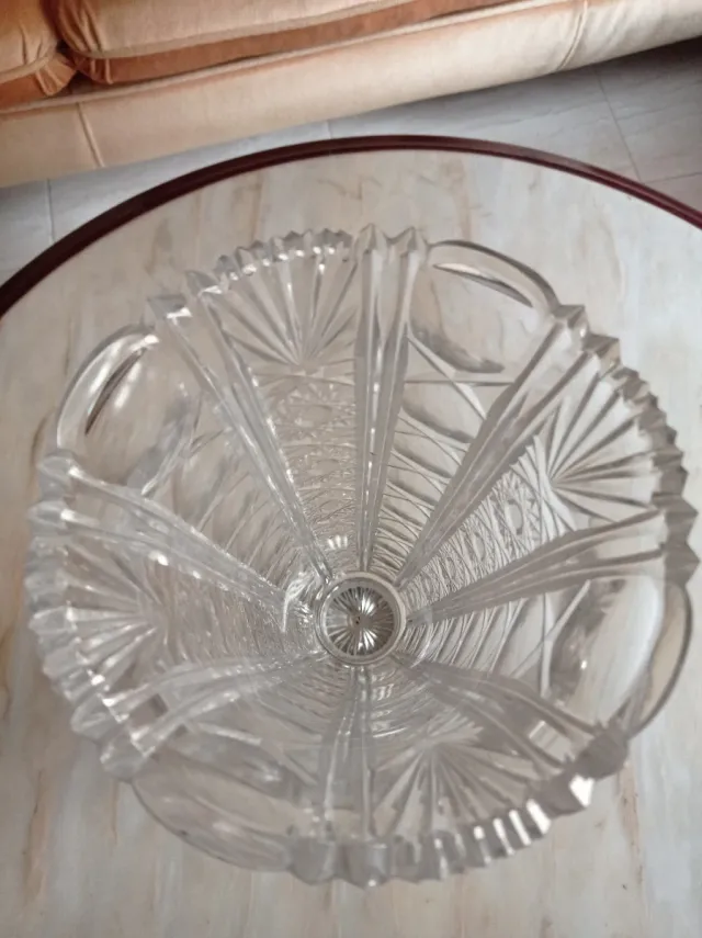 Jarrón Cristal Bohemia Pie Plata Tallado