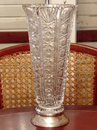 Jarrón Cristal Bohemia Pie Plata Tallado
