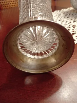 Jarrón Cristal Bohemia Pie Plata Tallado