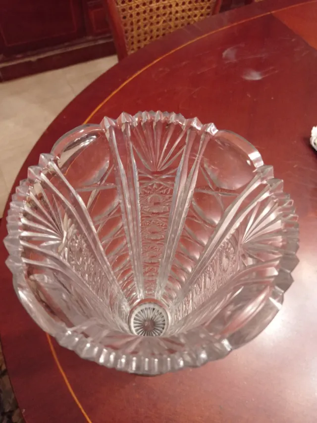 Jarrón Cristal Bohemia Pie Plata Tallado