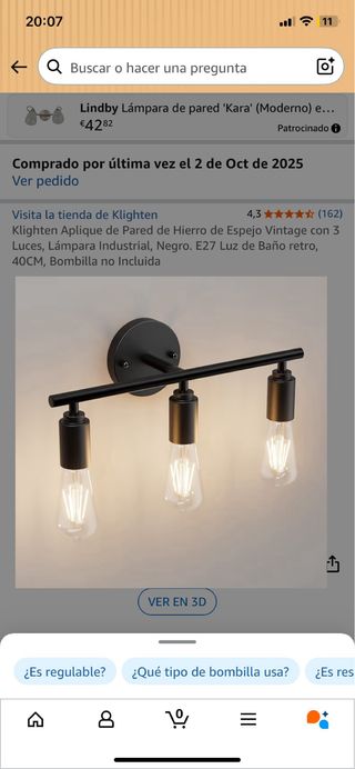 Lámpara de pared de klighten Negra