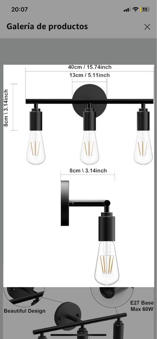 Lámpara de pared de klighten Negra