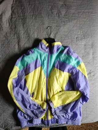 Chaqueta Cortavientos Vintage 80s Morado Amarillo