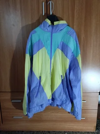 Chaqueta Cortavientos Vintage 80s Morado Amarillo