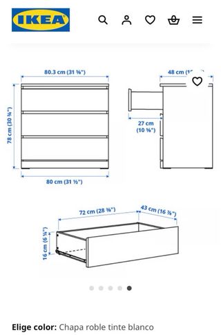 Cómoda Malm Ikea Madera Roble
