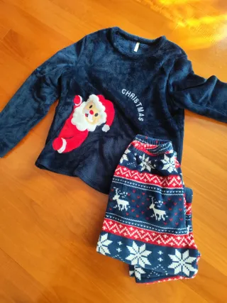 Pijama Polar Navidad Santa Claus Azul