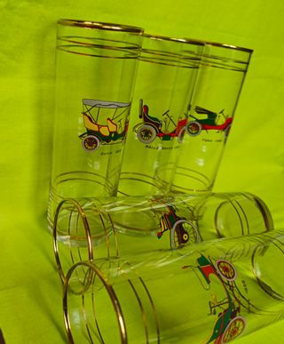 Lote de 5 Vasos Tubo Coches Antiguos Dorados