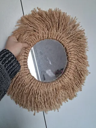 Espejo de Yute con Marco de Madera