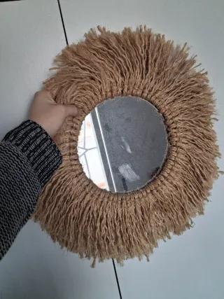 Espejo de Yute con Marco de Madera