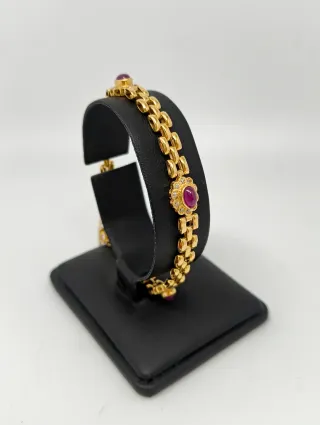 Pulsera Oro 18kt cadena panter y eslabones flor