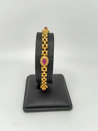 Pulsera Oro 18kt cadena panter y eslabones flor