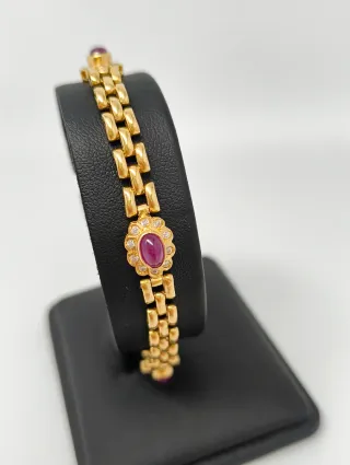 Pulsera Oro 18kt cadena panter y eslabones flor