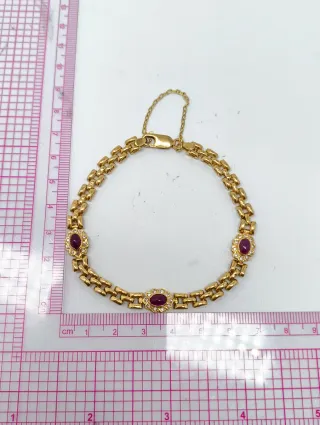 Pulsera Oro 18kt cadena panter y eslabones flor