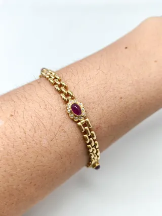 Pulsera Oro 18kt cadena panter y eslabones flor