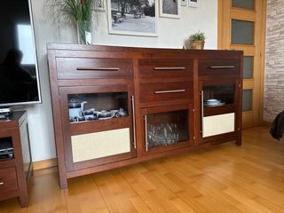 Conjunto Muebles Salón Madera y Cristal
