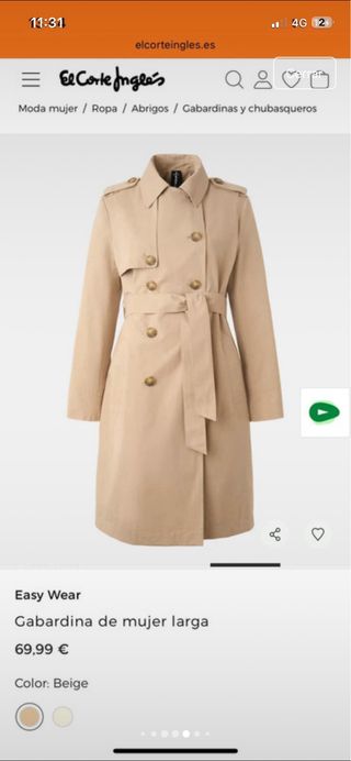 Gabardina larga beige Easy Wear mujer