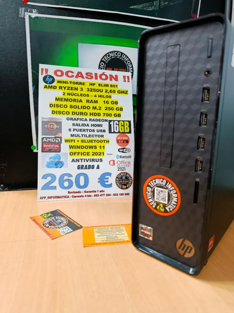 Mini-Torre HP Ryzen 3 16GB RAM 250GB SSD