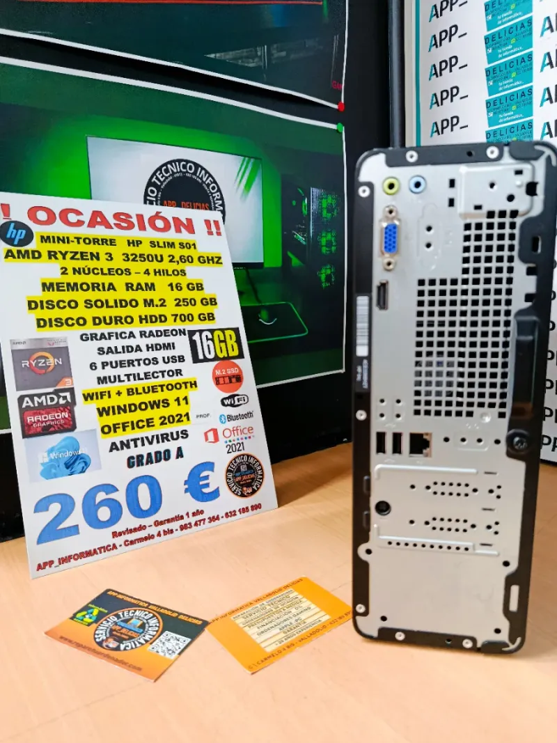 Mini-Torre HP Ryzen 3 16GB RAM 250GB SSD afbeelding 4