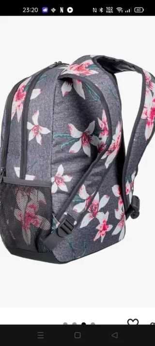 Mochila Roxy floral gris y rosa