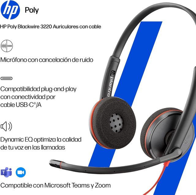 Auricular Poly Blackwire 3220 con cable