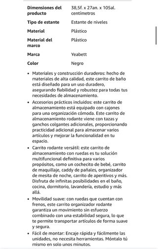 Carrito de almacenamiento 4 niveles con cajón