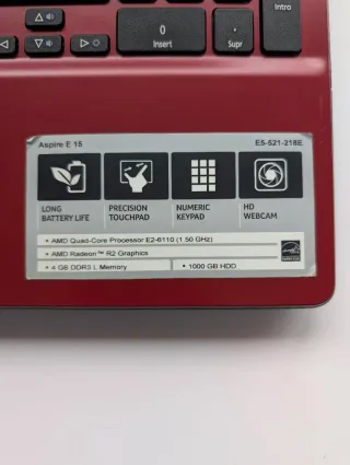 Acer Aspire E 15 Laptop Rojo