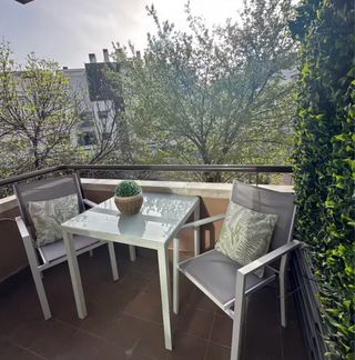 Mesa y 2 Sillas Exterior Cristal y Metal