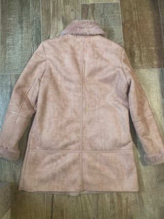 Abrigo mujer antelina y forrado pelo color rosa TM