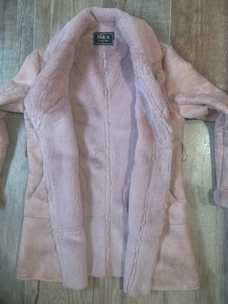 Abrigo mujer antelina y forrado pelo color rosa TM