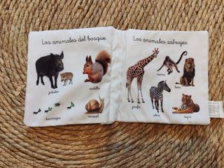 Libro tela sensorial Montessori animales bebé
