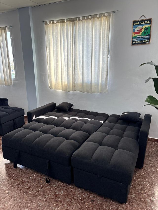 OFERTA!! Sofá Cama Chaise Longue Negro-Beige
