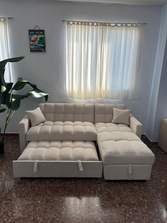 OFERTA!! Sofá Cama Chaise Longue Negro-Beige