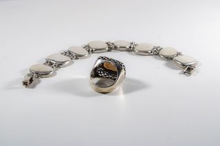 Joyería vintage plata anillo y pulsera Nácar Ópalo