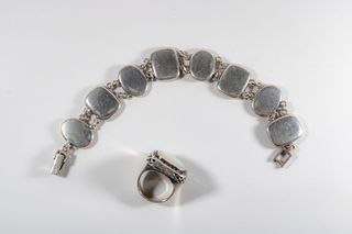 Joyería vintage plata anillo y pulsera Nácar Ópalo