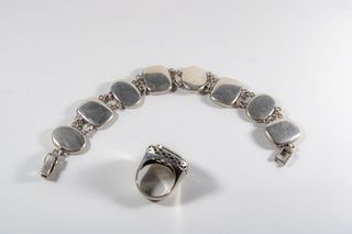 Joyería vintage plata anillo y pulsera Nácar Ópalo