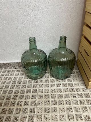 2 Jarrones Grandes Vidrio Verde